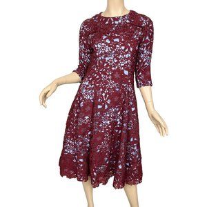 Miri New York Fit Flare Dress Blue Burgundy Floral Lace Overlay Size 6